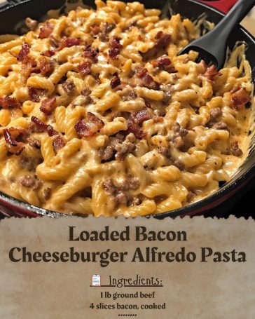 Loaded Bacon Cheeseburger Alfredo Pasta - Favorite Skinny Recipe